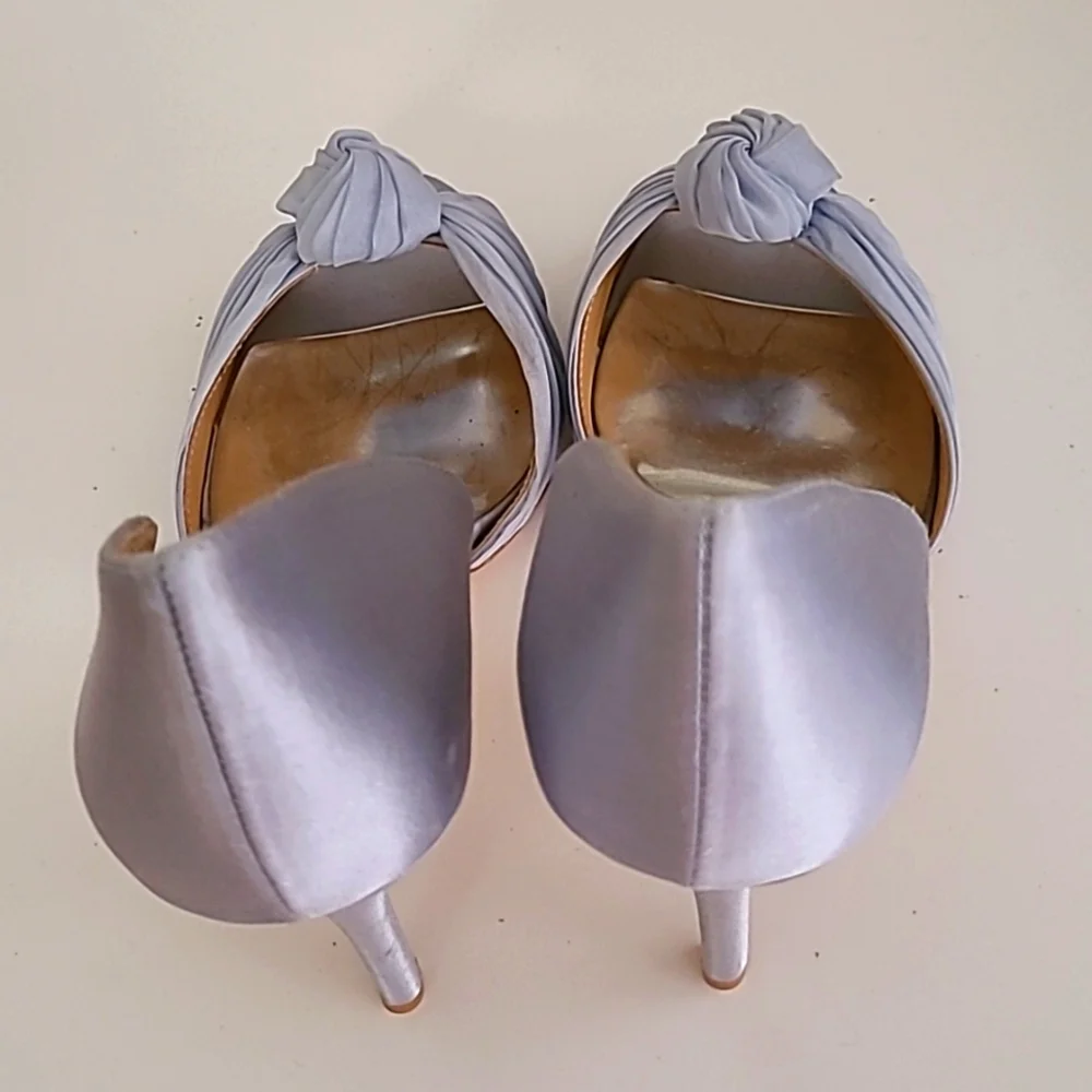 Bagley Mischka Musica Blue Satin Love Knot Open Toe Heels - Picture 10 of 16